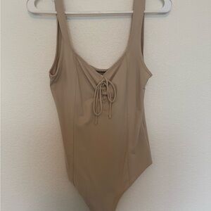 Abercrombie & Fitch Beige Lace-Up Bodysuit